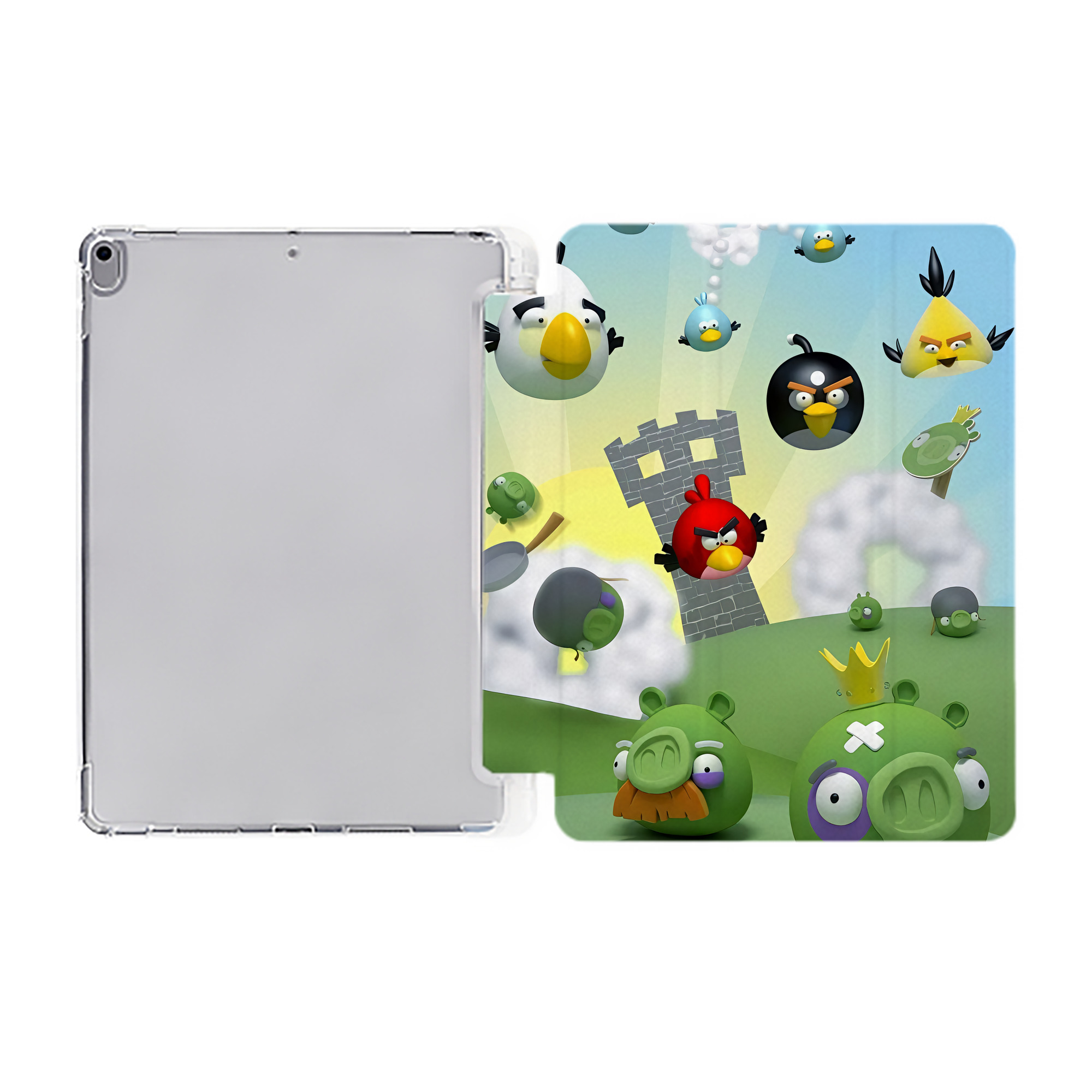 （画像用） Angry Birds アングリーバード IPad ケース ペン収納付き 三つ折りスタンド PUレザー×シリコン 対応機種9.5/10.5/10.9インチ